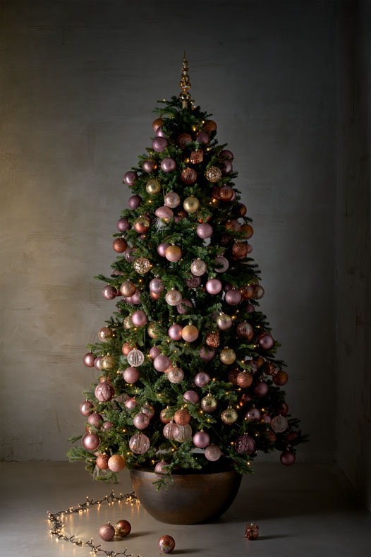Kunstkerstboom met roze kerstballen: terra/flora